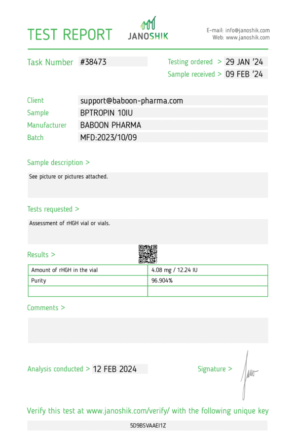hgh test report baboon pharma