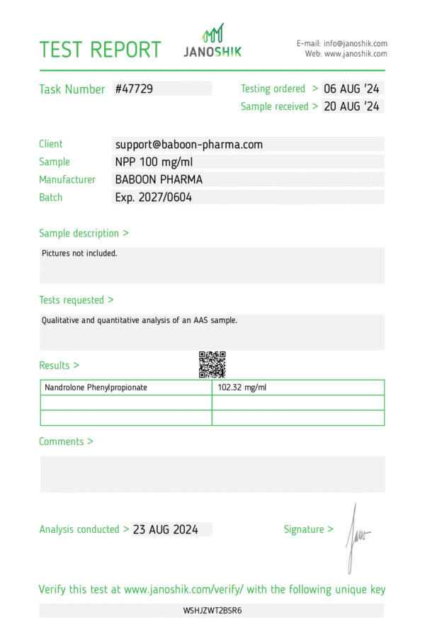 npp steroid test report baboon pharma