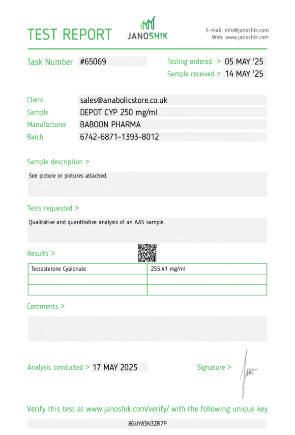 baboon pharma test cypionate steroid report